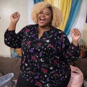 Torrid Black Blouse with Purple and Red Accents